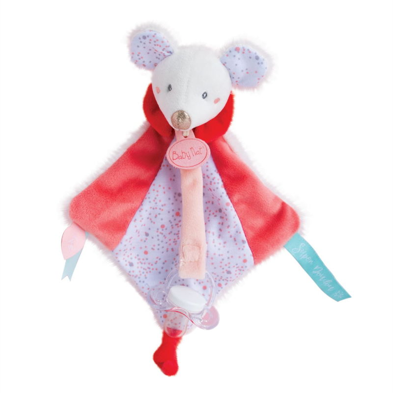  - les super doudous - attache-sucette souris rose 20 cm 